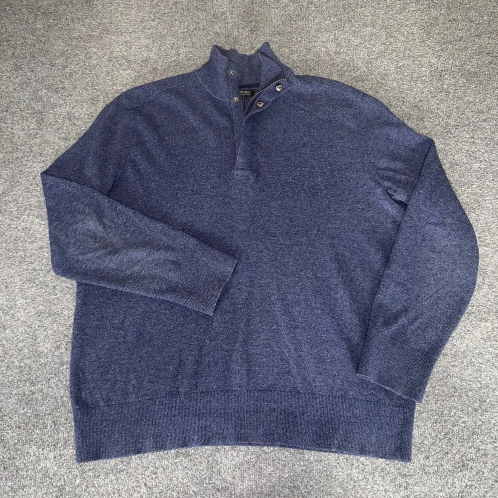 Banana Republic Mens Merino Wool Blend‎ 1/4 Snap Zip Sweater Navy Blue Large